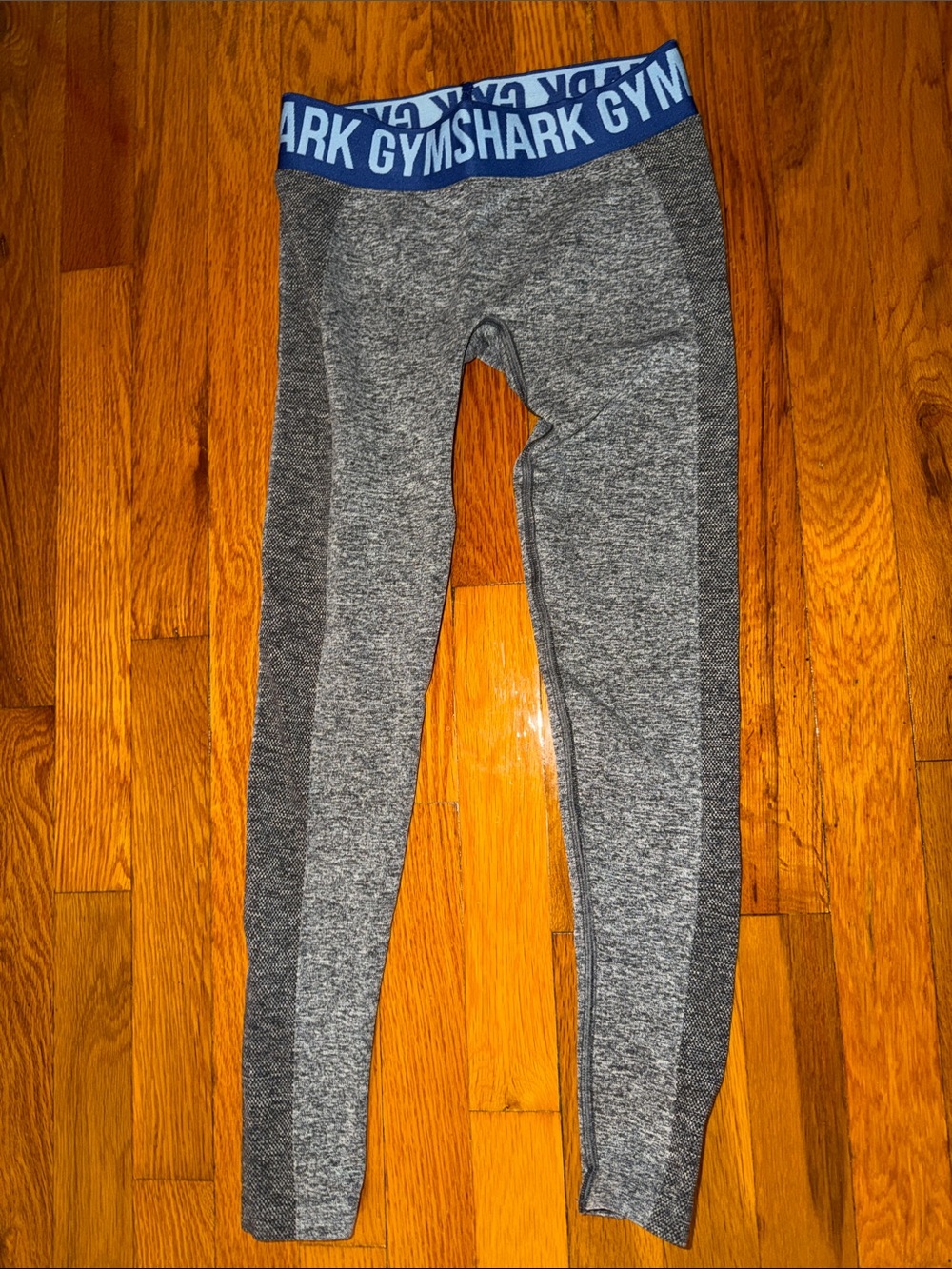Gymshark Gray Seamless Leggings with Blue Logo Waistband